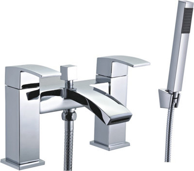 Keenware KBT-103 Belgravia Square Curved Bath Shower Mixer Tap With Hose, Handset & Wall Bracket: Chrome