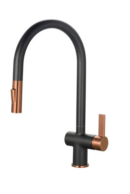 Keenware Kingsbury XL Black & Rose Gold Dual Spray Pull Out Monobloc Kitchen Tap