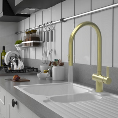 Keenware Kingsbury XL Brushed Brass Dual Spray Pull Out Monobloc Kitchen Tap