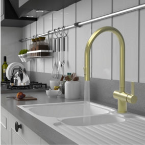Keenware Kingsbury XL Brushed Brass Dual Spray Pull Out Monobloc Kitchen Tap