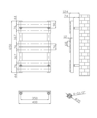 KEENWARE KTW-001 HOXTON WHITE DESIGNER FLAT PANEL TOWEL WARMER RADIATOR: 650X400MM
