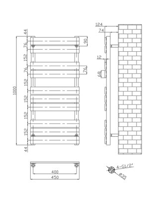 Keenware KTW-008 Hoxton Anthracite Grey Designer Flat Panel Towel Warmer Radiator: 1000x450mm
