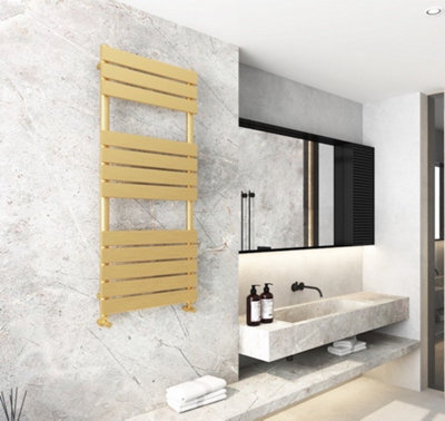 Keenware KTW-269 Midas Hoxton Brushed Brass Designer Flat Panel Towel Warmer Radiator: 1200x450mm