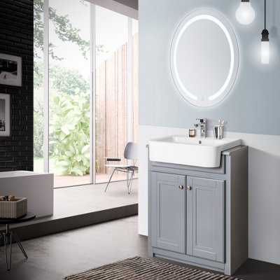 Keenware KVU-008 Matt Grey Vanity Unit With Traditional Belfast Sink: 600mm