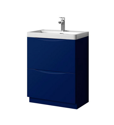 Keenware KVU-060 Dalston Square 600mm 2 Draw Vanity Unit: Sapphire Blue