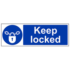 Keep Locked Mandatory General Safety Sign - Adhesive Vinyl - 450x150mm (x3)