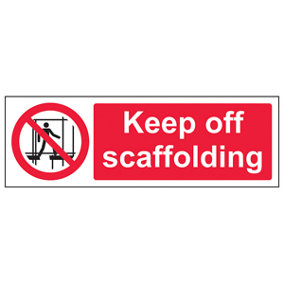 Keep Off Scaffolding Health Safety Sign - Adhesive Vinyl 300x100mm (x3)