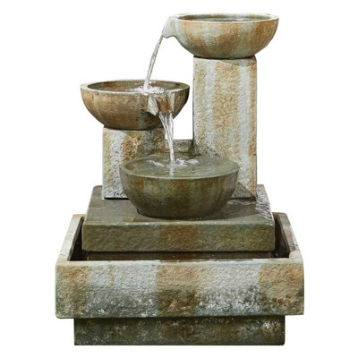 Kelkay Impressions Patina Bowls Tiered Garden Water Feature Fountain Stone Effect