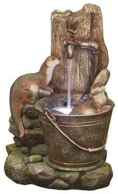 Kelkay Playful Otters with Lights Mains Plugin Powered Water Feature with Protective Cover
