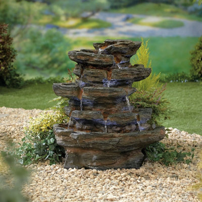 Kelkay Red Rock Springs with Lights Solar Water Feature with Protective ...