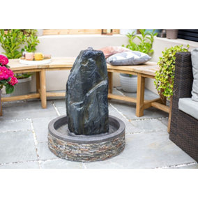 Kelkay Snowdonia Monolith with Lights Solar Water Feature with Protective Cover