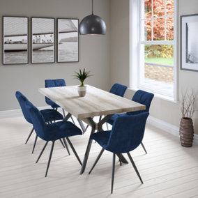 Keller Dining Set with 6 Amber Chairs in Blue