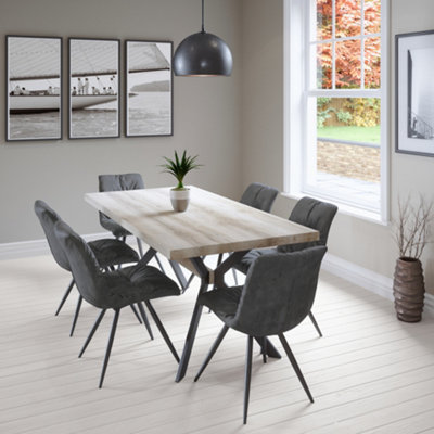 Keller Dining Set with 6 Amber Chairs in Dark Grey DIY at B&Q