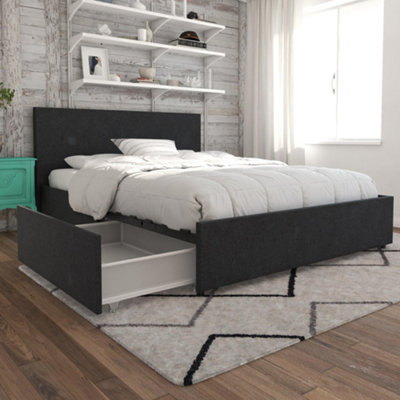 Kelly Bed with Storage Fabric Dark Grey, Double