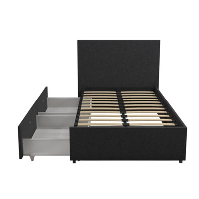 Kelly Bed with Storage Fabric Dark Grey, Single