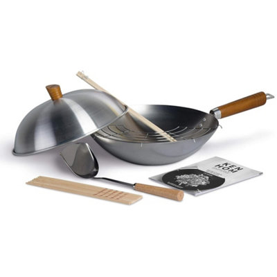 Ken Hom Classic Carbon Steel Seasoning Wok Set 31cm - Black