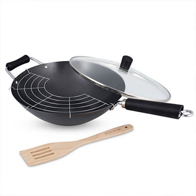 Ken Hom Excellence 31cm Non-Stick Carbon Steel 4 Piece Wok Set