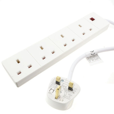 kenable 4 Gang Way UK 13A Trailing Socket Mains Power Extension Lead ...