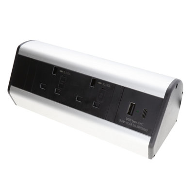 kenable Desktop Table Desk Mountable PDU 2 x UK Sockets & USB-A C Ports ...