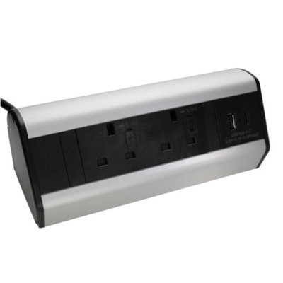 kenable Desktop Table Desk Mountable PDU 2 x UK Sockets & USB-A C Ports ...