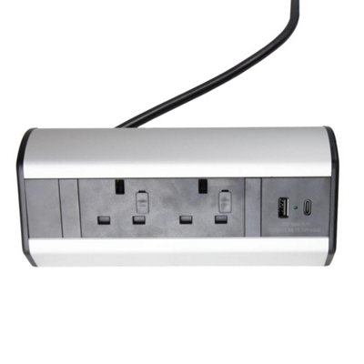 kenable Desktop Table Desk Mountable PDU 2 x UK Sockets & USB-A C Ports ...