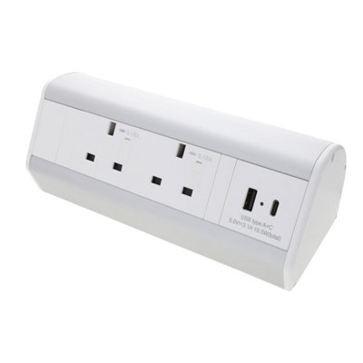 kenable Desktop Table Desk Mountable PDU 2 x UK Sockets & USB-A C Ports ...