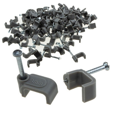 kenable FLAT Grey 9mm Cable Clips for 1.5mm2 Twin & Earth Cables (100 Pack)