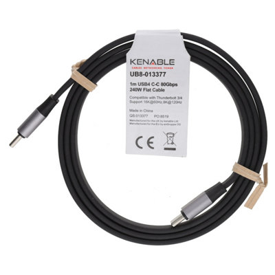 kenable Flat USB4-80 Cable 80Gbps 240W 8K60 4K240 C to C TB4 Metal Plugs 1m
