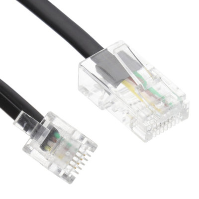 kenable RJ11 Male Plug to 4 wire RJ45 Male Plug Flat Cable Lead 1m BLACK