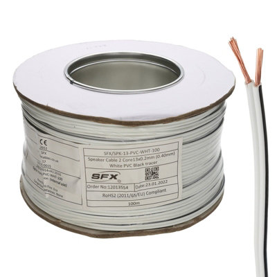 kenable SFX Speaker Cable 2 Core 13 Strand x 0.2mm (0.40mm) White PVC ...