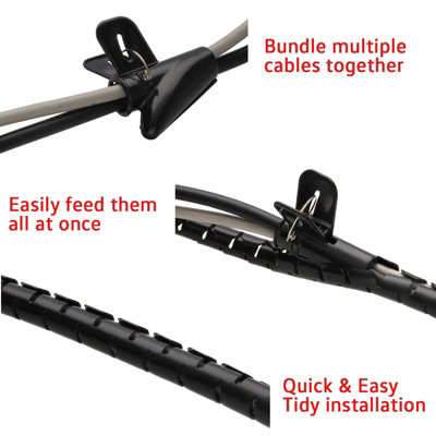 kenable Spiral Cable Tidy Kit 4-10mm Cables Home/Office PE Black 2m ...
