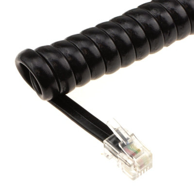 kenable Telephone Handset Coiled RJ10 Plug to RJ10 Plug Cable Lead Black 3m