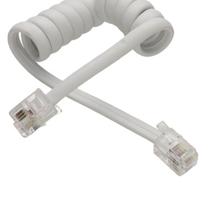 kenable Telephone Handset Coiled RJ10 Plug to RJ10 Plug Cable Lead White 3m