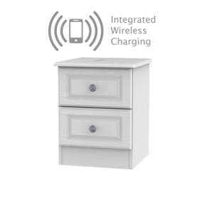 Kendal 2 Drawer Bedside  - WIRELESS CHARGING in White Ash (Ready Assembled)