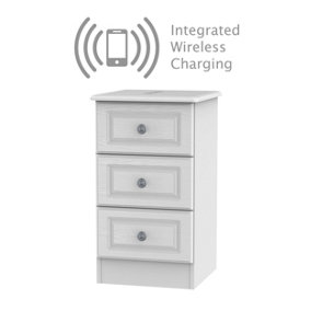 Kendal 3 Drawer Bedside  - WIRELESS CHARGING in White Ash (Ready Assembled)