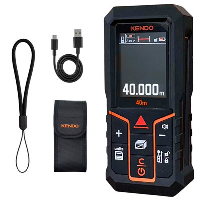 Kendo 40m Laser Distance Measurer with Rechargeable Battery & Backlit ...