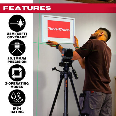Kendo Self-Levelling Laser 20m 360 Level with Adjustable Tripod ...