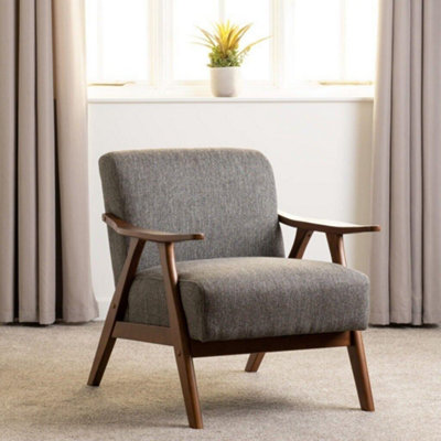 Kendra Accent Chair in Grey Fabric with Wooden Frame