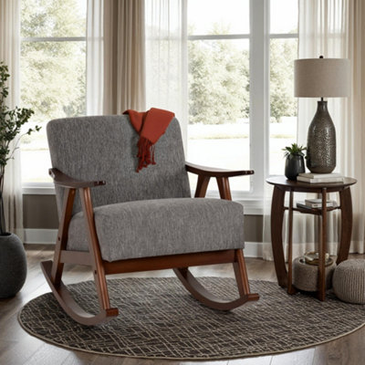 Kendra Rocking Chair in Grey Fabric with Wooden Frame