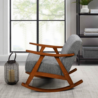 Kendra Rocking Chair in Grey Fabric with Wooden Frame