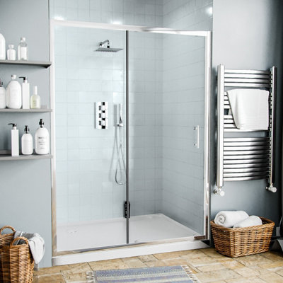 Keni 1300mm Shower Sliding Door 6mm Tempered Glass Chrome | DIY at B&Q
