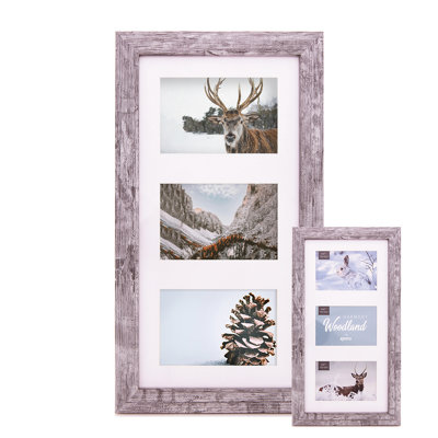 Kenro Harmony Woodland Silver Grey Rustic Wood Effect Photo Frame for 3 Photos 7x5 Inch / 13x18cm - HW1318GY/3