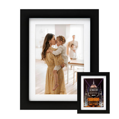 Kenro Senator Series Black Wood Poster Photo Frame Size 12x16" / 30x40cm with White Mat for Photo Size 12x10" / 25x30cm - SNF2530B