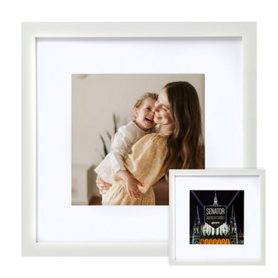Kenro Senator Series White Wood Square Photo Frame Size 12x12" / 30x30cm with White Mat for Photo Size 8x8" / 20x20cm - SNF2020W