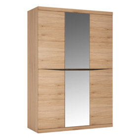 Kensington 3 Door Wardrobe with Centre Mirror door in Oak