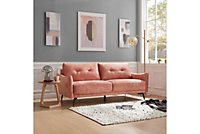 Kensington 3 Seater Velvet Sofa, Blush Pink Velvet