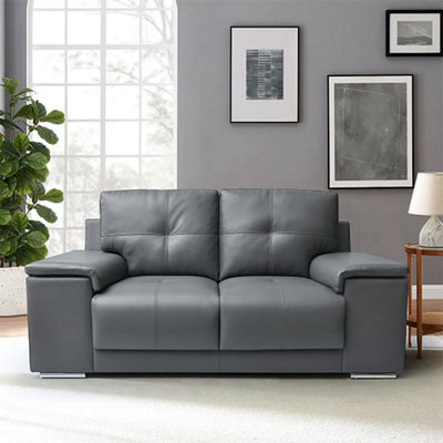 Kensington Faux Leather 2 Seater Sofa In Dark Grey