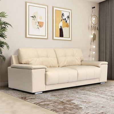 Kensington Faux Leather 3 Seater Sofa In Ivory