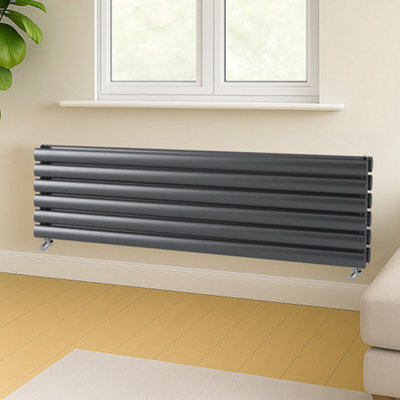Kensington Grey Double Horizontal Radiator - 350x1500mm