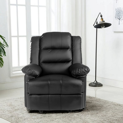 Kensington Leather Latch Recliner Armchair - Black